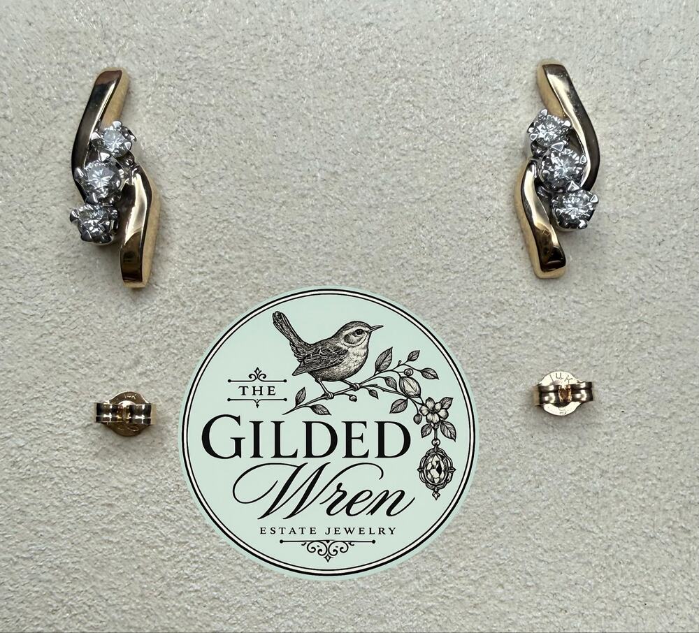 14K Yellow Gold Diamond Bypass Stud Earrings 2.73g Six Stone Estate Fine Jewelry